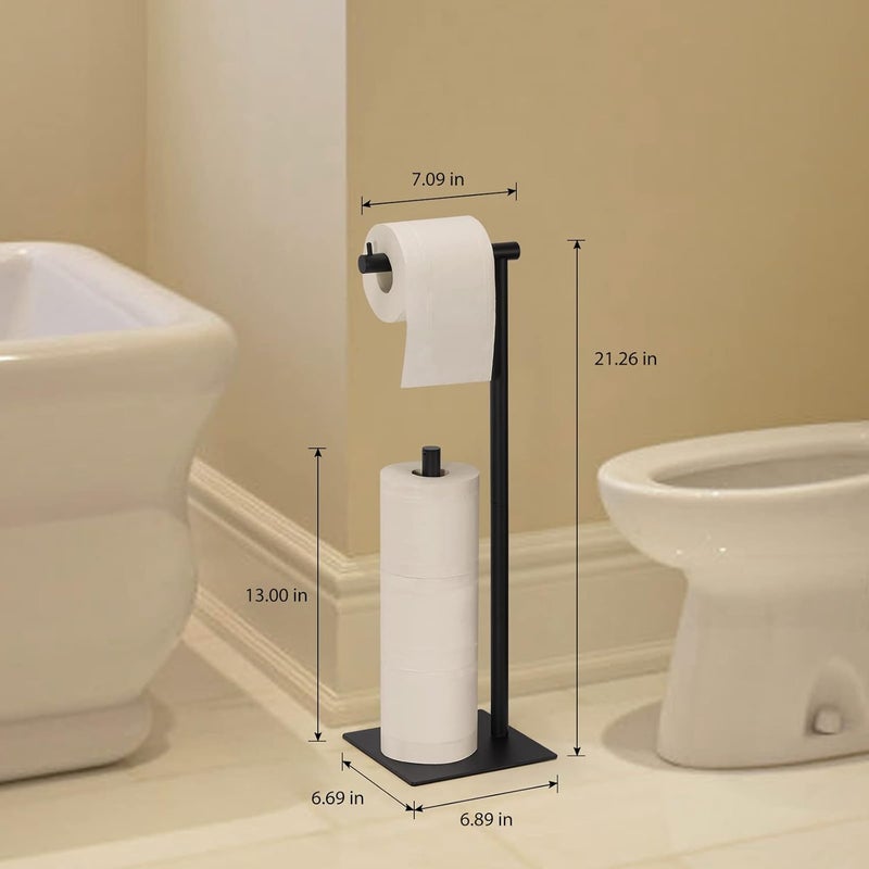 CADUKE Black Toilet Paper Holder Stand, Bathroom Toilet Tissue Paper Roll Storage Free Standing Tissue Roll Holder Industrial Toilet Paper Dispenser for Farmhouse Washroom - Image 1